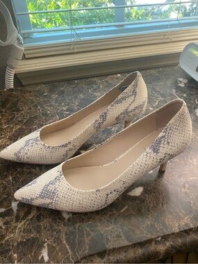 Cole Haan Cream Snake-Print Pointed Kitten Heels